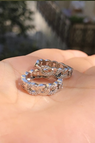 Niki Aksesuar Zirkon Taşlı Zincir Halka Küpe Silver