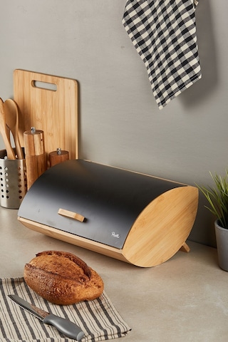 Dino Bambu Ekmek Dolabı Siyah