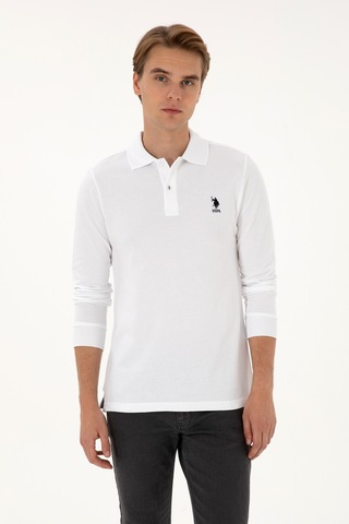 U.S. Polo Assn. Erkek Regular Fit Polo Yaka Beyaz Basic Sweatshirt 50307757-VR013