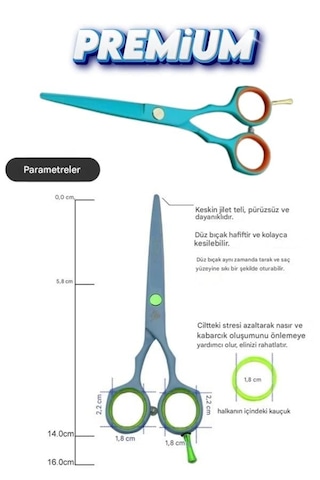 Çubuklu Turkuaz Düz Uçlu Saç Kesim Makası 6 İnç