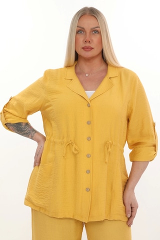 Lady Majestic Büyük Beden Viscose Cepli Ceket Hardal
