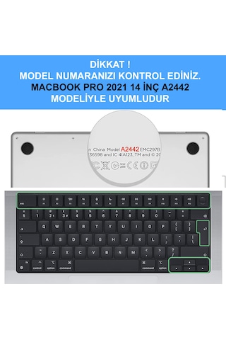 NovStrap Apple Uyumlu MacBook Pro 2021 M1 14.2 inc A2442 Parlak Alt Üst Kılıf + Klavye Kılıfı + Film