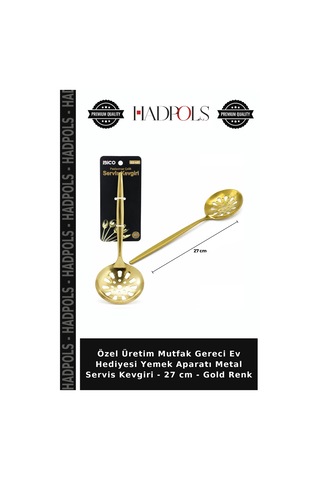 Özel Üretim Mutfak Gereci Ev Hediyesi Yemek Aparatı Metal Servis Kevgiri - 27 Cm - Gold Renk