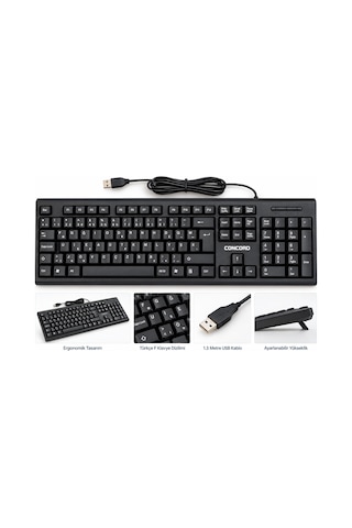Concord C-72 Standart Kablolu Türkçe F Klavye Yüksek Kalite Sessiz F Klavye Standart Tüm Pc Uyumlu - Okullar Için Uygundur - Katip Katiplik Sınav
