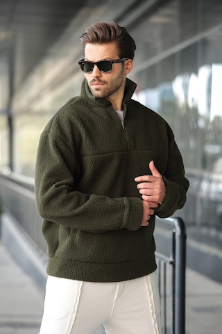 Madmext Haki Yarım Fermuarlı Dik Yaka Polar Sweatshirt E7165 Haki