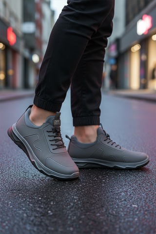 Füme Lastik Bağcıklı Hafif Esnek Erkek Spor Ayakkabı Kaif 2323 M Füme