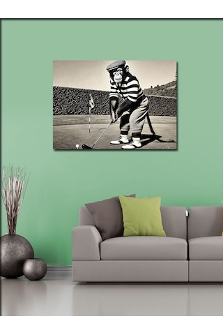 Kanvas Tablo Golfçü Maymun Komik Bir An 70cmx100cm