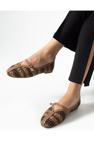Dabab Shoes Marvena Kadın Kahve Çapraz Bantlı Dantel Detaylı Şeffaf Dokulu Babet Kahverengi