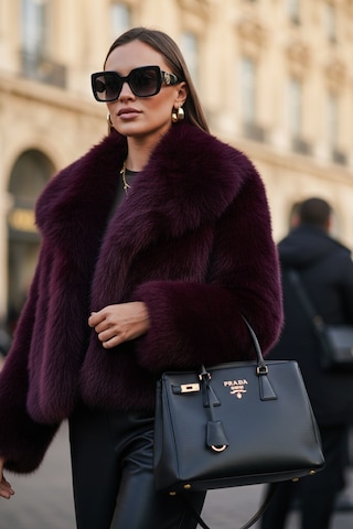 Lela Oversize Fit Gömlek Yaka Cepli Astarlı  Mont Bayan Kürk 497Berry Bordo