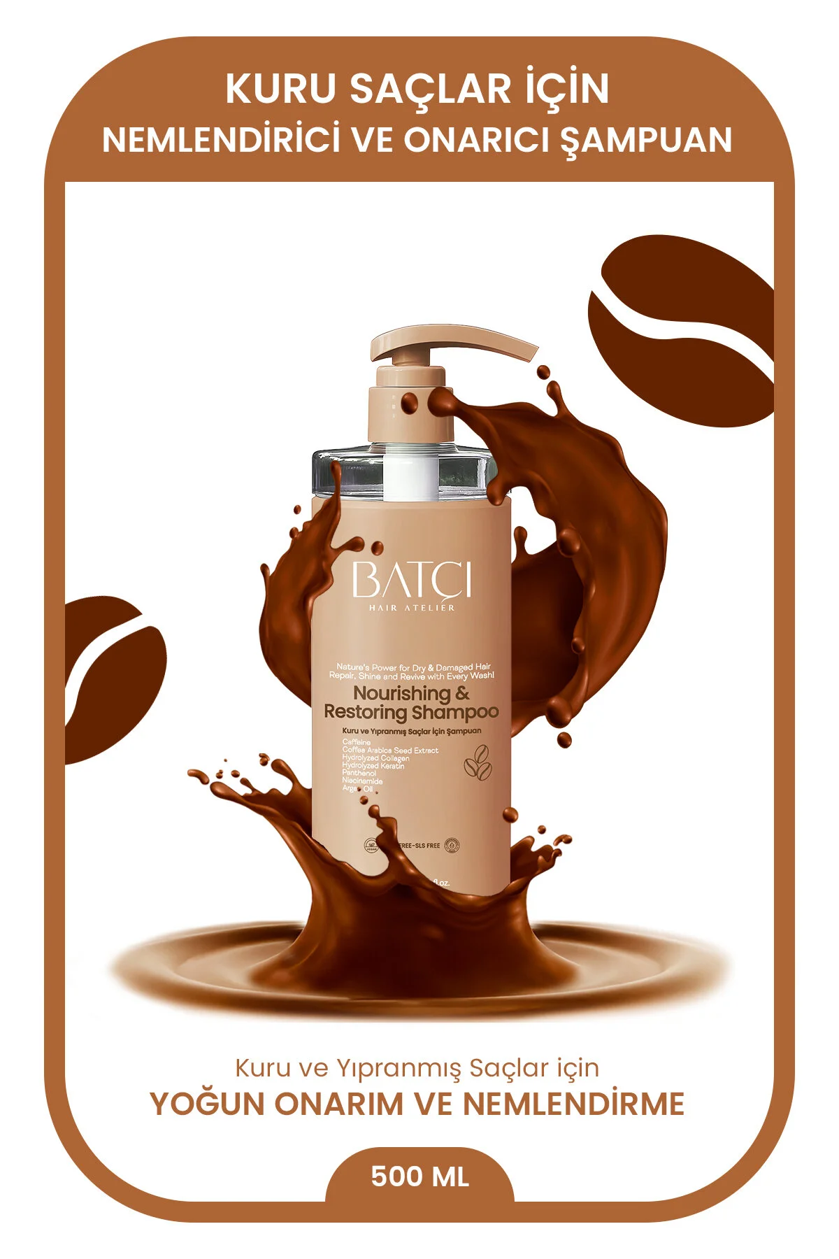 Kuru Saç Ve Cilt Için Onarıcı , Yatıştırıcı Gerçek Kahve Ile Üretilmiş Bakım Şampuanı 500 Ml Tüm Saçlar