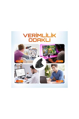 2.4g Dikey Ergonomik Kablosuz Optik Mouse - 800/1200/1600 Dpı - Siyah