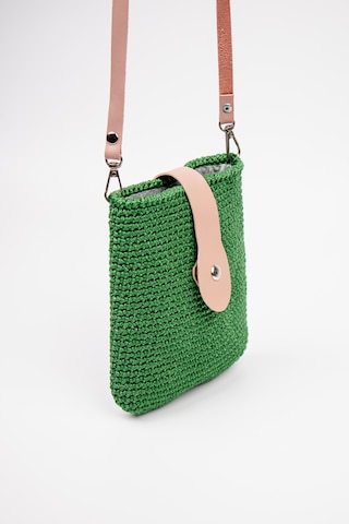 Fabric Craft Bag Çapraz Askılı Kadın Omuz Çantası Floş İplik Örgü Küçük Çanta Yeşil - Pembe