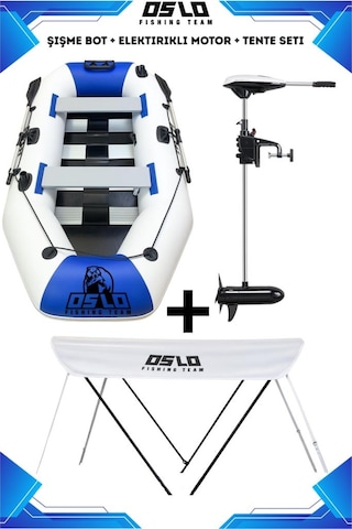 Oslo Fishing Team Mavi Beyaz Şişme Bot Motor Ve Tente Seti