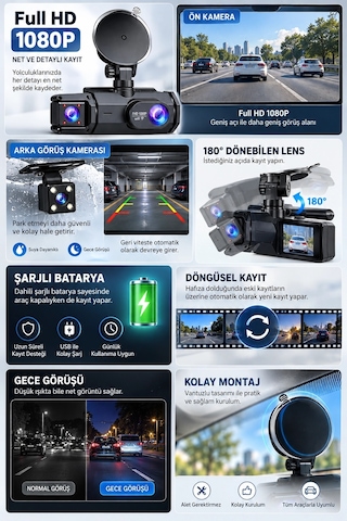 Ön Arka Kamera 1080p Full Hd Wifi 180 Geniş Açı Şarjlı Najmaddin