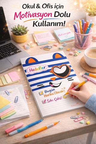 Kedi Desenli A4 Çizgili Defter 80 Yaprak 4'lü Set Kalp Gözlü,büyük Gözlü,pembe Ve Siyah Kedi Tasarım