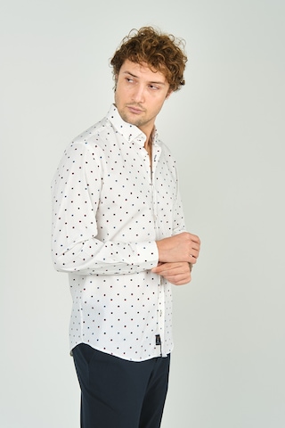 De Leone Erkek Slim Fit Desenli Uzun Kol %100 Pamuk Gömlek 2041 Ekru Ekru