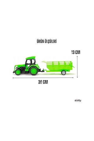 Giffy/uzaktan Kumandalı Römorklu Traktör Şarjlı Full Fonksiyon Çiftlik Hayvanı Odun li 3 Renkli Yeşil