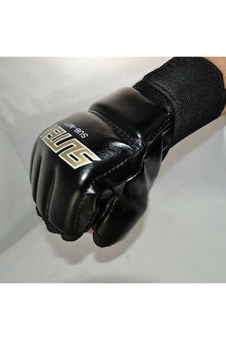 1 Çift Mma Muay Thai Eğitimi Delme Yarım Parmak Eldiveni Müsabaka Boks Eldiveni Siyah