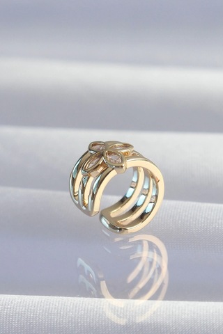 Mey İthalat Pirinç Gold Renk Yonca Earcuff Küpe çok renkli