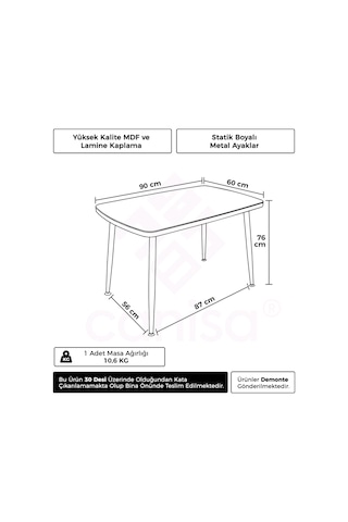 Belek Serisi Mdf Sabit 60x90 Mutfak Masası Siyah Mermer Desenli Masa