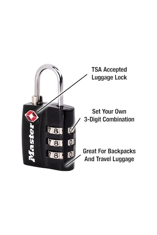 Master Lock Siyah Tsa Onaylı Geniş Kilit Gövdeli Ve İnce, Dayanık Diğer