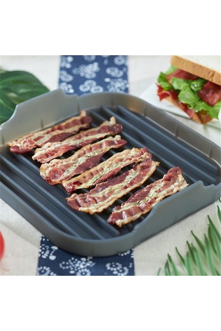 Xurunkeji Silikon Mikrodalga Pastırma Tepsisi Mikrodalga Pastırma Makinesi Gıda Sınıfı Silikon Mikrodalga Pastırma Tavası Gri Gri