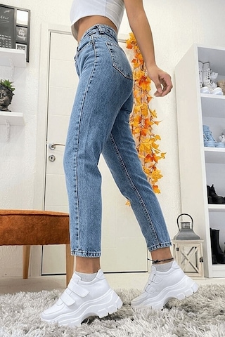 Woddi Sara Kar Mom Kot Yüksek Bel Likralı Ekstra Esnek Jeans Kot Pantolon Taş1