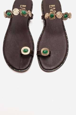 Luvishoes Martınez Kahverengi Tokalı Hakiki Deri Kadın Parmak Arası Terlik