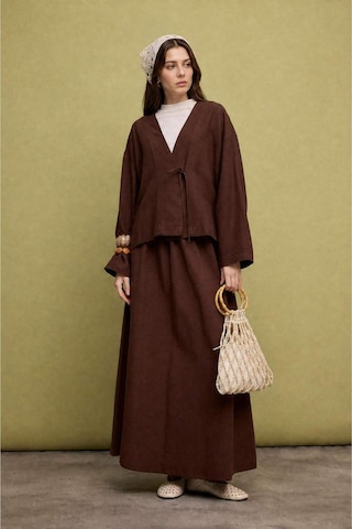 Defacto Regular Fıt Keten Karışımlı Kahverengi Kimono I1780ax26hsbn330 Kahve-bn330