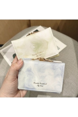 Linjinxu Mürekkep Boyama Elemanları Üç Katlı Cüzdan Mini Taşınabilir Cüzdan Siyah Siyah