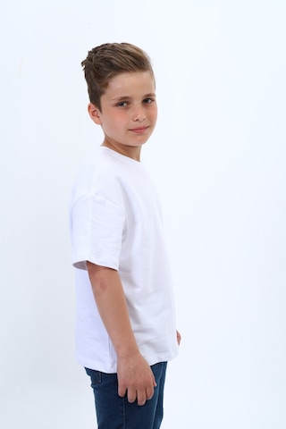 Toontoy Kids Toontoy Erkek Çocuk Pamuklu Bisiklet Yaka Kısa Kollu Düşük Omuz Baskılı Basic Tişört 22978 Beyaz