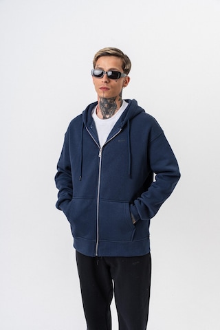 Erkek Respire Yazı Detaylı Kapüşonlu Basic Zip Oversize Hoodie Lacivert