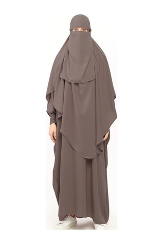 Altobeh Sultanbaş Nikaplı Çarşaf Cilbab Khimar Abaya Kolu Lastikli Hakim Yaka Peçeli Ferace Medine İpek Vizon 1412-149-s-m Vizon