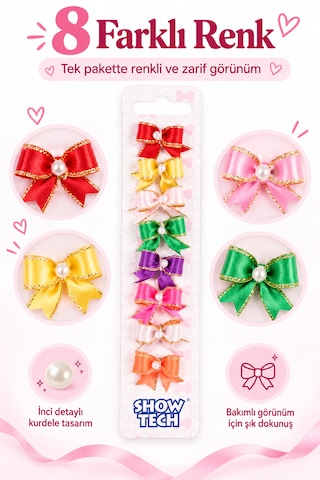 Show Tech Cutie Pearl İncili Lastikli Kedi Köpek Tokası 8 Adetli Paket