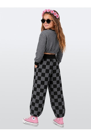 Deno Kids Denokids Kız Çocuk Eşofman Takım Crop Sweatshirt - Damalı Bol Eşofman Altı Oversize Kışlık 4-10 Yaş Çok Renkli