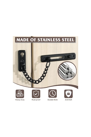 Kapı Zinciri Mandalı, Emniyet Yaylı Hırsızlık Önleyici Pres Kilidi İç Ve Ekstra Ön Kapı İçin, Mat Siyah Kapı Zincirleri 1 Paket