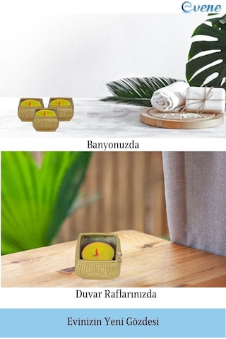 Eskitme Mumluk Şamdan Tealight Mum Uyumlu Mini Çizgili Çiçekli Model - Altın