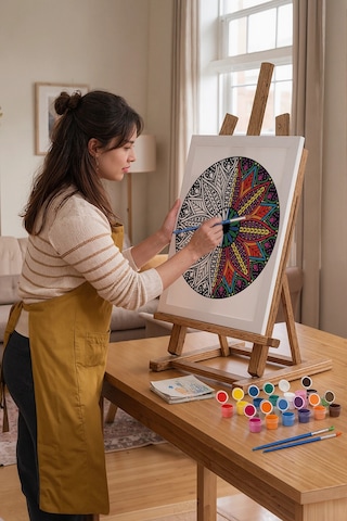 Çiçek Motifli Mandala Ahşap Boyama Seti 40x50 Cm