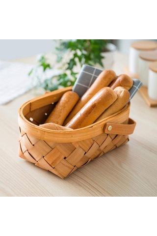 Xiaaokeji Saklama Sepeti Saplı Ahşap Saklama Sepeti Saklama Kabı Kahverengi