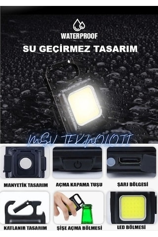 3 Adet 6w 4 Modlu Mini Led Fener Usb Şarjlı 6500 K Beyaz Işık Suya Dayanıklı Ip65 Çok Renkli