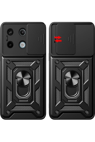 Xiaomi Poco M6 Pro 4g Kılıf Kamera Koruma Sürgülü Antishock Magnetic Yüzüklü Standlı Kapak