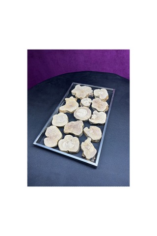 Zeytin Ağacı Parçalı Metal Çerçeve 30x50 Cm Epoksi Reçine İçin Doğal Ahşap Dilim Seti