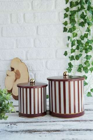 Festival Desenli Metal Saklama Kabı 2'li Set 2.1 Litre 4.1 Litre Desenli