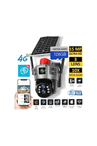 Ultimate Okam Pro 6020 128gb Solar Güneş Enerjili Gece Görüş İnsan Takibi 15mp 3 Lens 4g Akıllı Kamera