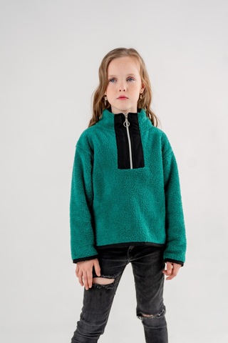 Garnili Peluş Kız Çocuk Sweat 4523 Yeşil