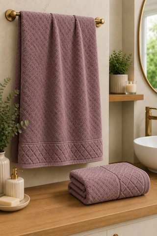 Kristal 2 Li Banyo Havlu Seti 50 90 Baş Havlusu + 90 150 Banyo Havlusu - Mürdüm