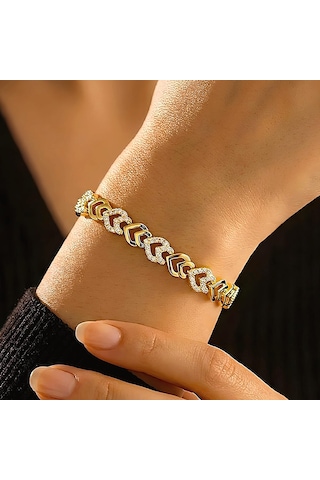 Kadın Işıltılı Aşk Zinciri Zirkon Taşlı Altın Rengi Kalp Bileklik 316l Çelik Kararmaz Paslanmaz Modern Tasarım Gold Kalp Bileklik Altın - Çelik