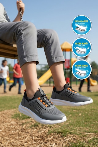 Walkway Füme Turuncu Fileli Hafif Esnek Unisex Çocuk Spor Ayakkabı 9060 Motano F Füme - Turuncu