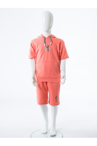 Xo Kids Erkek Çocuk Yazlık 2li Alt Üst Takım Tişort + Şort 2-7 Yaş 3221 Coral