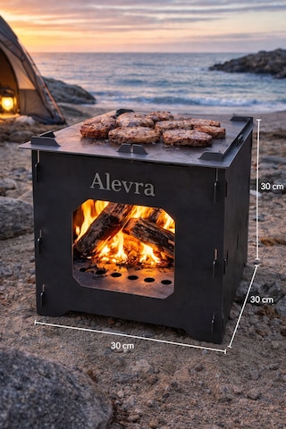 Alevra 30x30x30 Mini Kamp Sobası Gri - Siyah